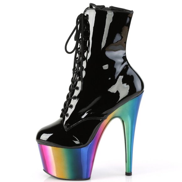 Rainbow Platform Lace Up High Heel Ankle Boots